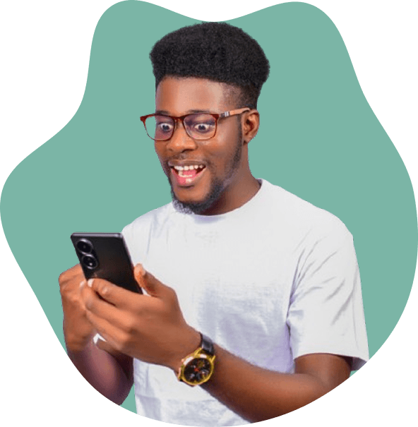 Happy user holding phone